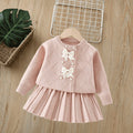 Girls' knit sweater set -  autumn/winter collection: chanel-inspired jacquard double-breasted cardigan & premium knit midi skirt two-piece set