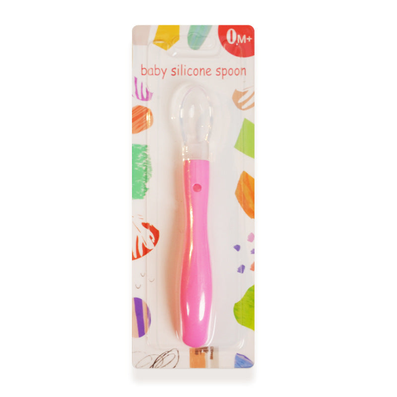 English card baby silicone spoon child feeding tableware complementary food spoon baby soft head spoon baby feeding spoon