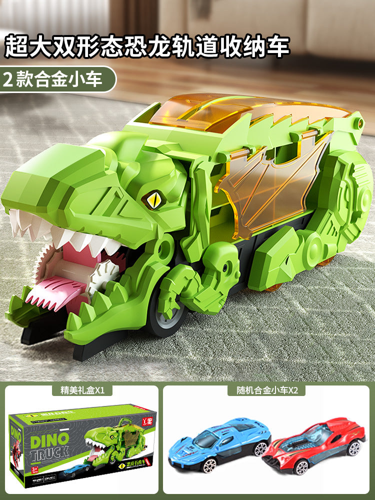 Kids' dinosaur toy car - tyrannosaurus rex transforming track set - educational storage gliding car - alloy diecast vehicle