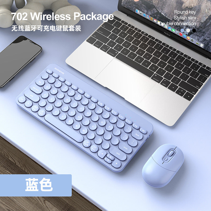 Xinmeng rf702 wireless bluetooth keyboard and mouse combo - rechargeable punk round keycap keyboard for tablets and laptops