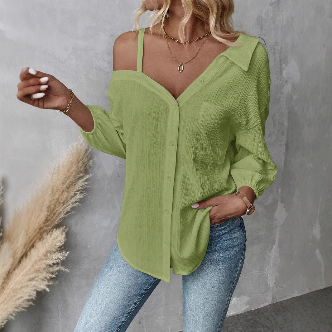 Spot 2025 spring and summer European and American independent station  lapel seven-quarter sleeve off-the-shoulder cardigan texture single-breasted casual