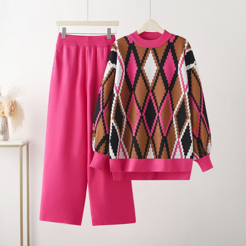 Trendy european and american style two-piece set: bestselling autumn/winter activewear - relaxed fit knit sweater set, plus size available