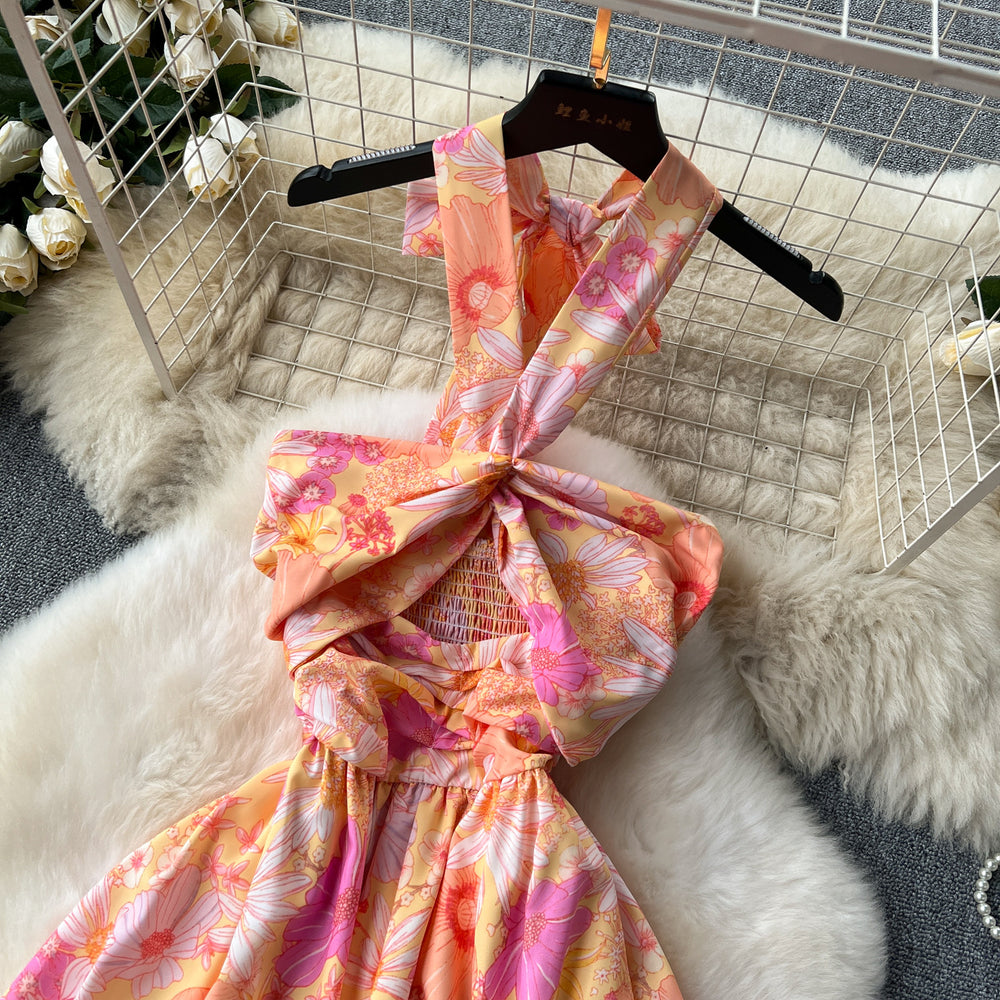 Sexycut outhalter suspender dress for women, pure lust atmosphere, waist slimming lookelegant super fairy holiday floral skirt