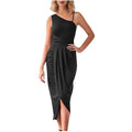 fashion style  women's long skirt new arrivalasymmetrical oblique shoulder silmdress for women