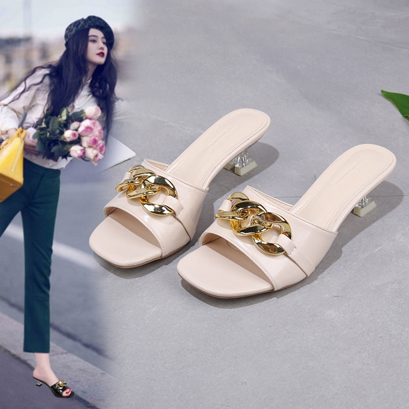 Fairy style stiletto slippers for women outwear2026new arrivalfashion high heels flip-flops open toe mid-heeled sandals wholesale
