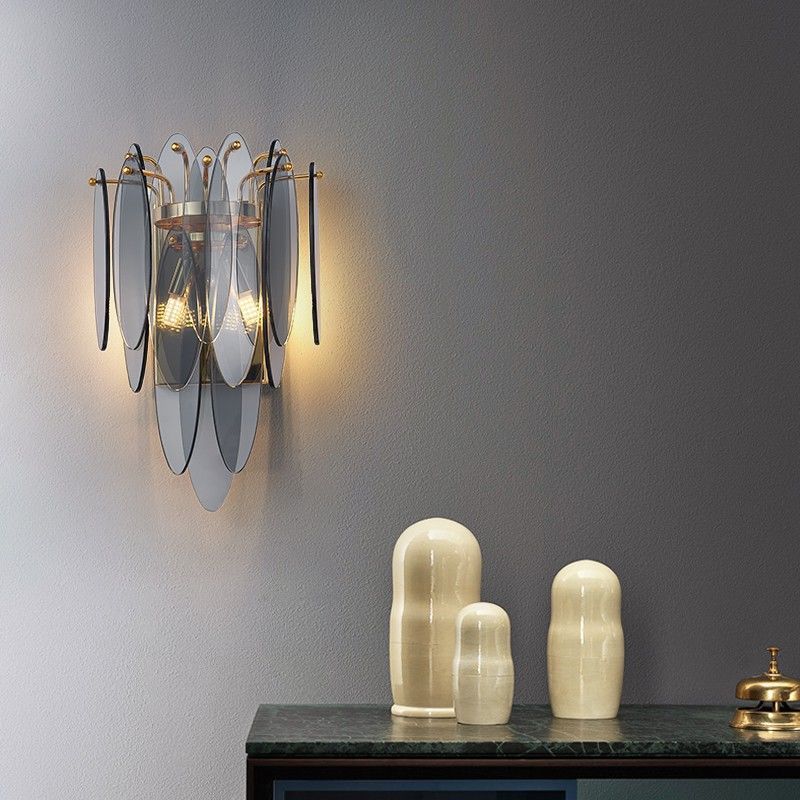 Modern minimalist sky blue glass panel wall sconce - ideal for hallways, corridors, bedrooms, bedside tables, living room backdrops - direct from the manufacturer