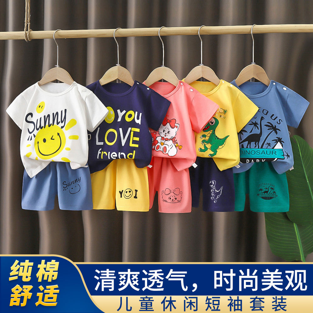Kids' short-sleeve cartoon cute comfort set - pure cotton class a - boys' summer lightweight t-shirt & girls' clothing - children's apparel