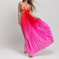 cross-border european and american women's clothing: women's summer maxi dress - gradient color halter neck pleated fashion vacation dress