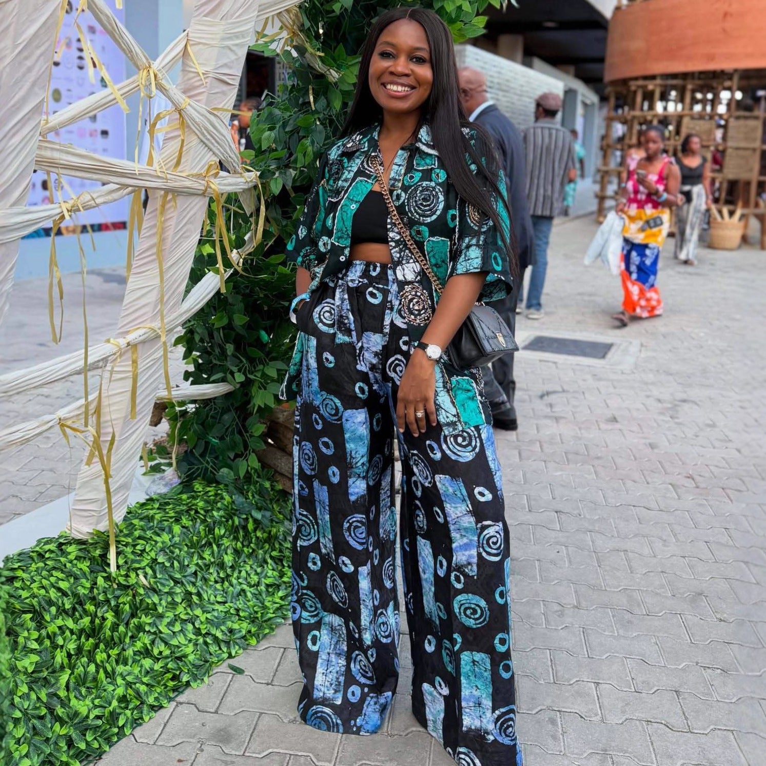 European and American large-size cardigan printed shirt elastic waist loose wide-leg pants women's new African women's fashion two-piece set