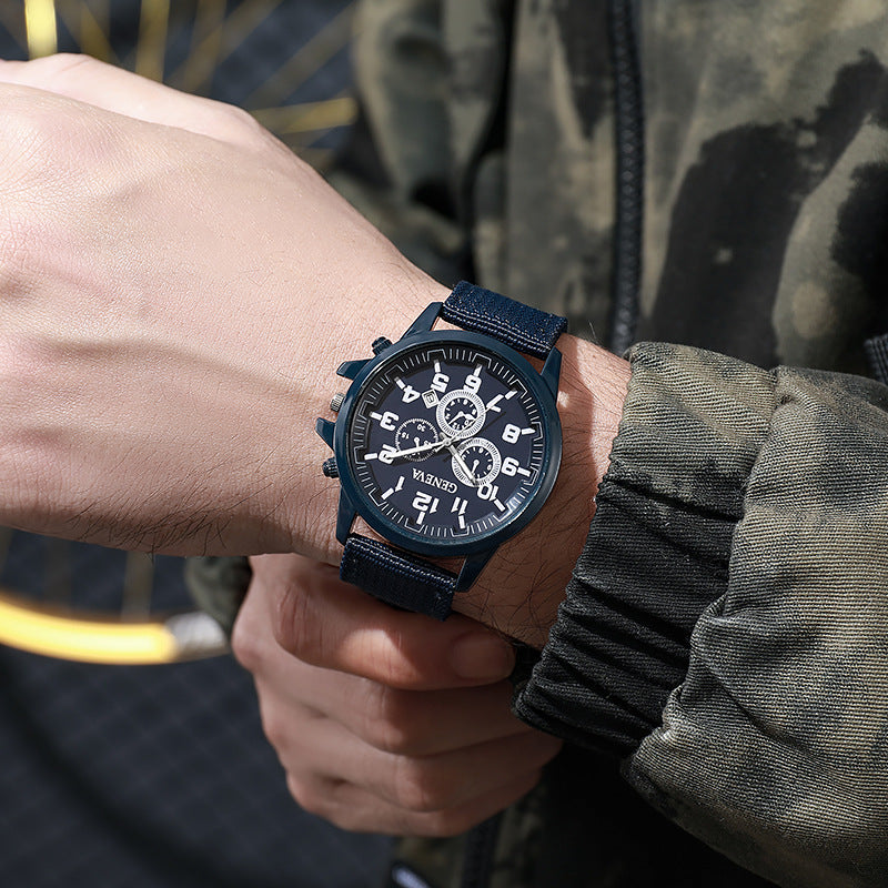 new fashion versatile military quartz watch - date display nylon strap men's stylish fashion watch