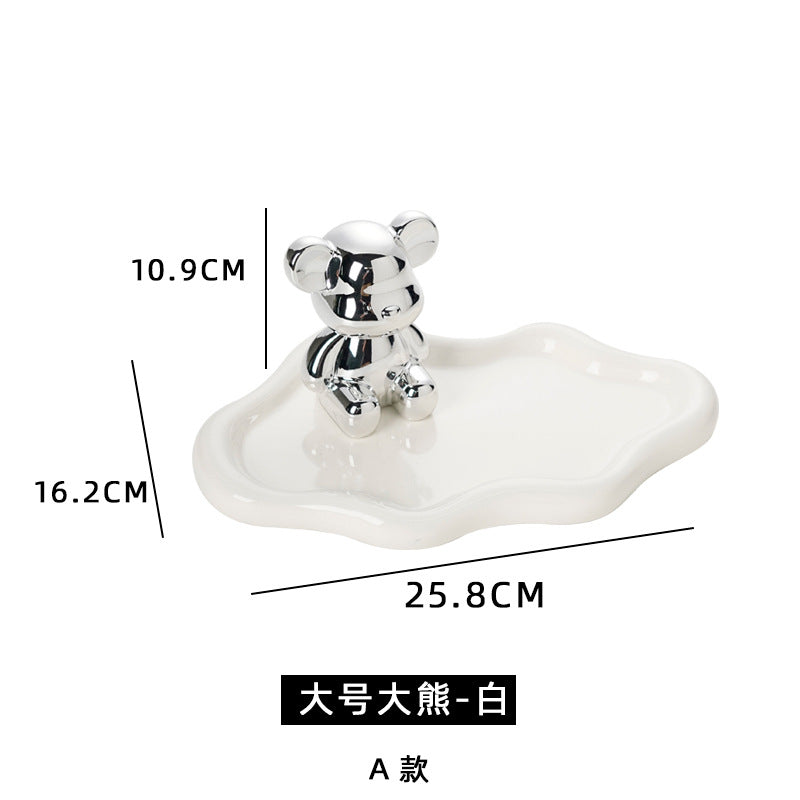 Ins electroplated silver tray popular same style photo props jewelry storage display tray cartoon bear creative ornaments
