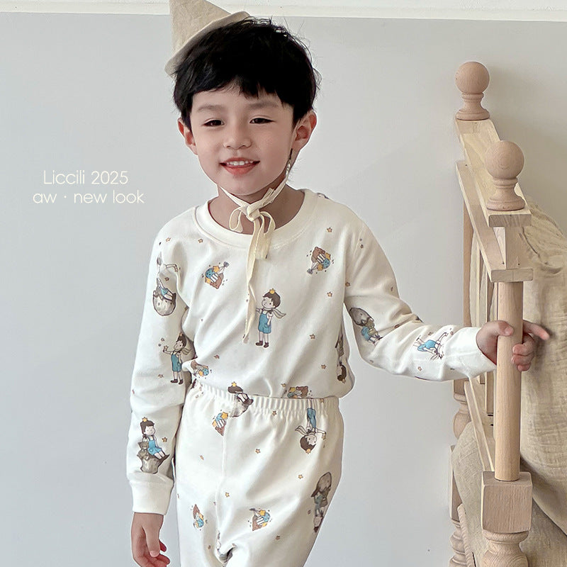 Kids' fall/winter thermal underwear set - boys' and girls' base layer loungewear - soft fleece cotton warm innerwear
