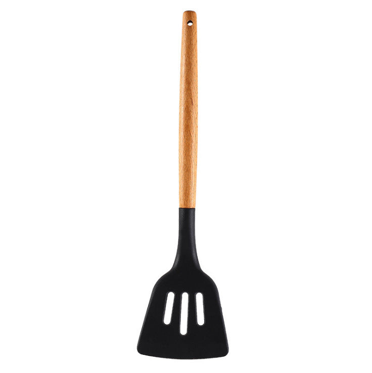 in stock silicone kitchenware for home non-stick pan cooking spatula baking colorful wooden handle kitchen supplies