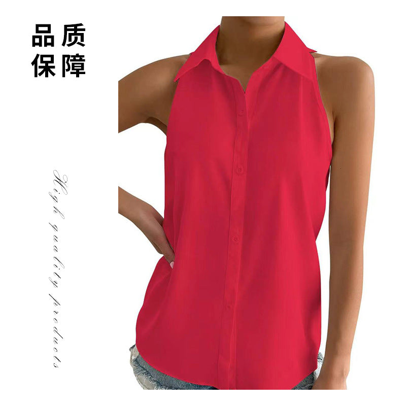 Satin sleeveless blouse for women - new spring satin top - casual commute solid color blouse - wholesale