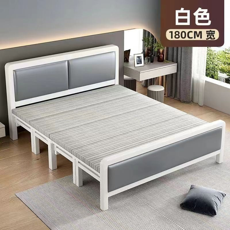 Four-fold foldable bed single bedfor homesimple office lunch break double rental house adult iron bed