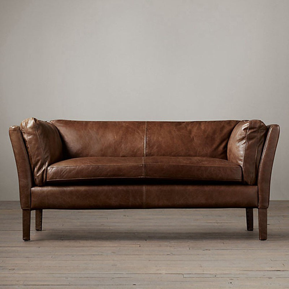 First-layer cowhide sofa, living room, chinese ancient style, small apartment, retro oil wax leather, three-person sofa