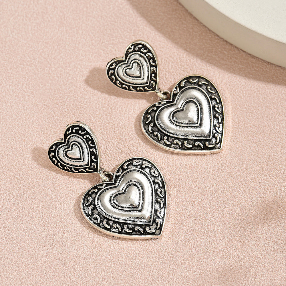 Wholesale 3d double-layer heart earrings - european & american cross-border retro trendy stud earrings for women - light luxury high-end heart-shaped earrings