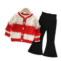 Girls' knit sweater and pants set - new autumn/winter  collection - handmade floral detail, cardigan sweater and pants outfit for little girls