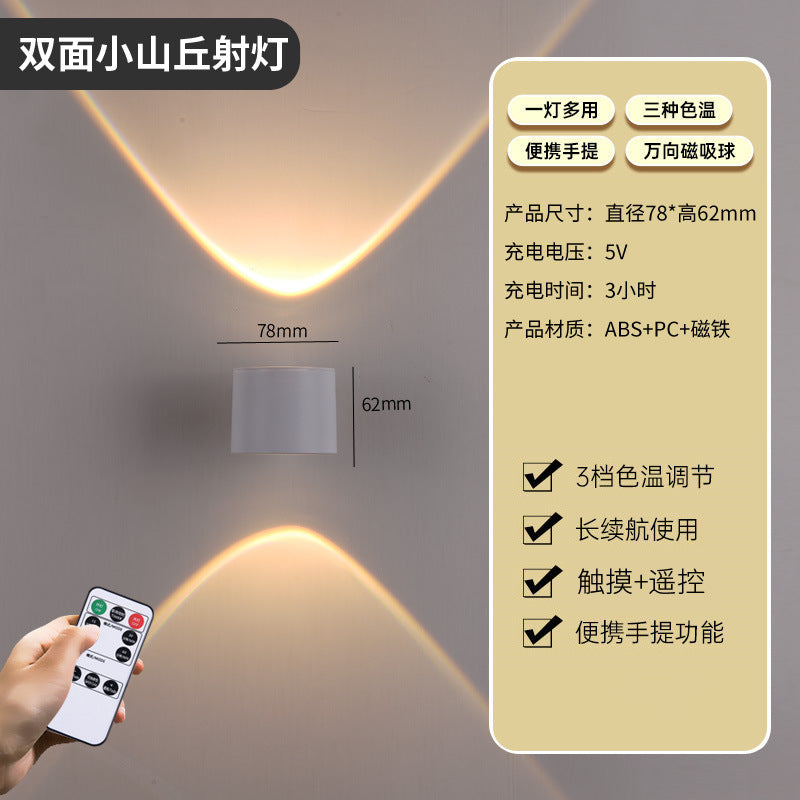 Wireless rechargeable bedside wall lamp with remote control, multifunctional room led wall light, stick-on, punch-free, removable spotlight