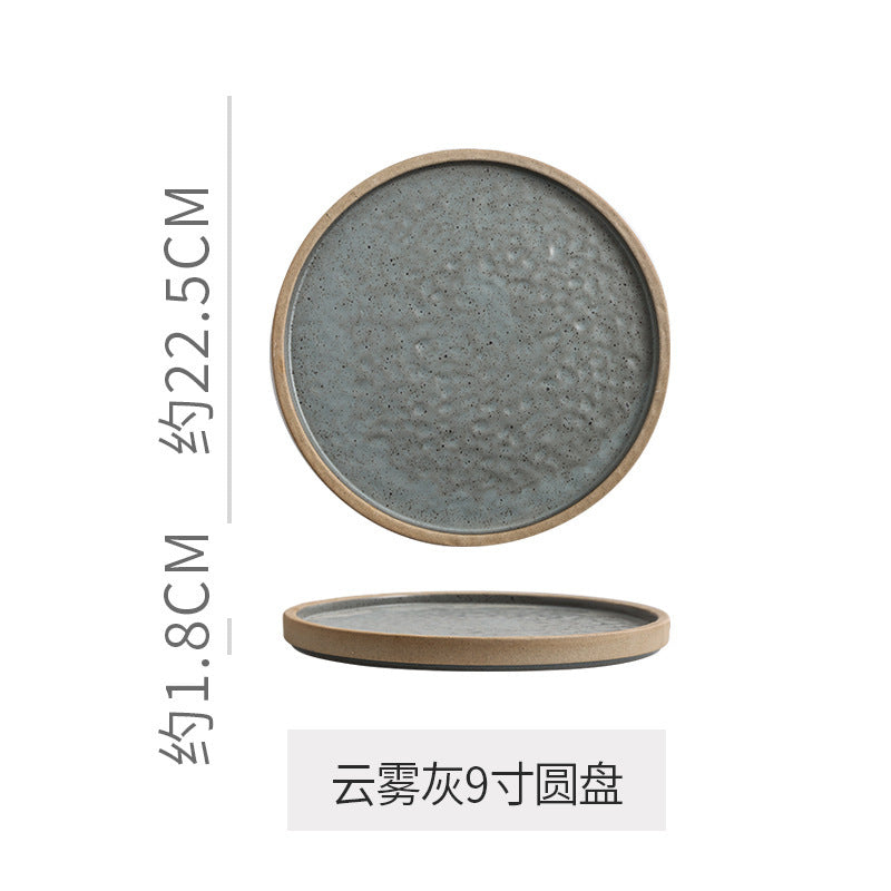 Retro stoneware western food steak plate japanese style with edge restaurant hotel for homestylish shallow plate dessert side dish plate