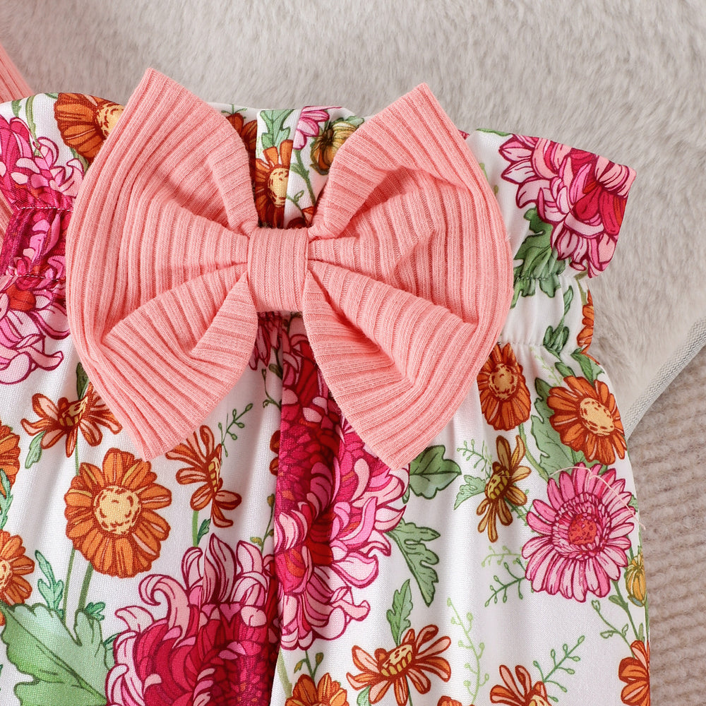Children's clothingletterlong sleeves + flower bow patternpants