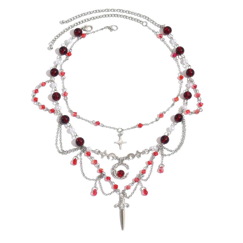 Gothic necklace wholesale: european and american retro multi-layer tassel light luxury niche high-end irregular moon pendant necklace for women