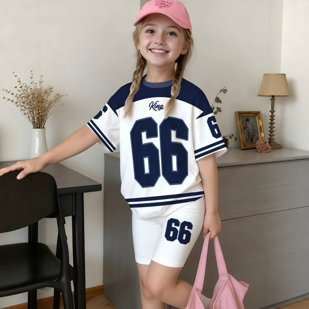 Wholesale girls' clothing: versatile t-shirt and shorts set - casual two-piece outfit, ready stock, direct supply