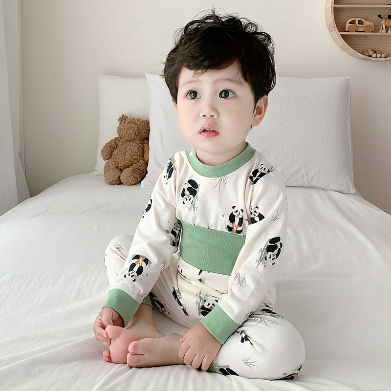 Baby pure cotton boneless high waist belly protection fall and winter autumn clothes suit baby heattechseparatessuit baby suit