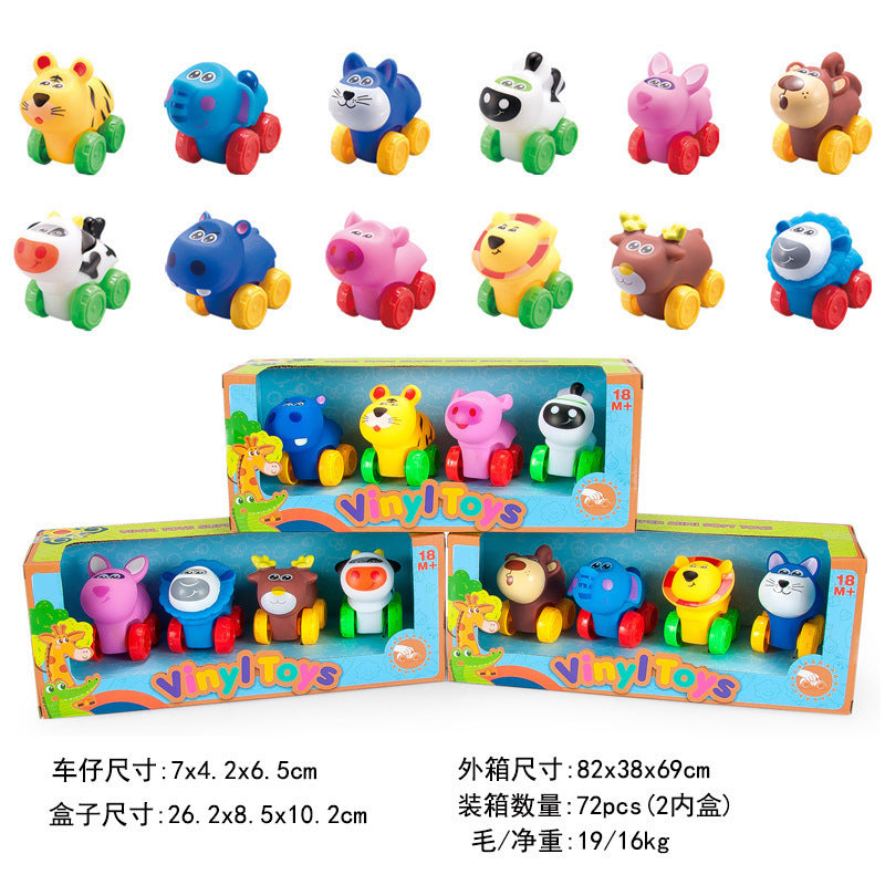Cross-border export  cartoon toys soft glue animals children inertia car baby q cute car toy car