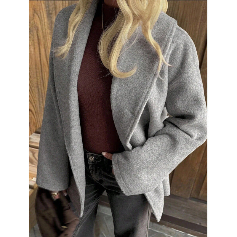fashion  fall and winter new arrivalretro lapel loosecasualthickenedheattechwoolenoutwear for women