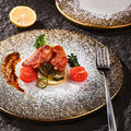 Minimalist gold matte western dinner plate - hotel & restaurant steak serving dish - stone texture square/round ceramic flat plate