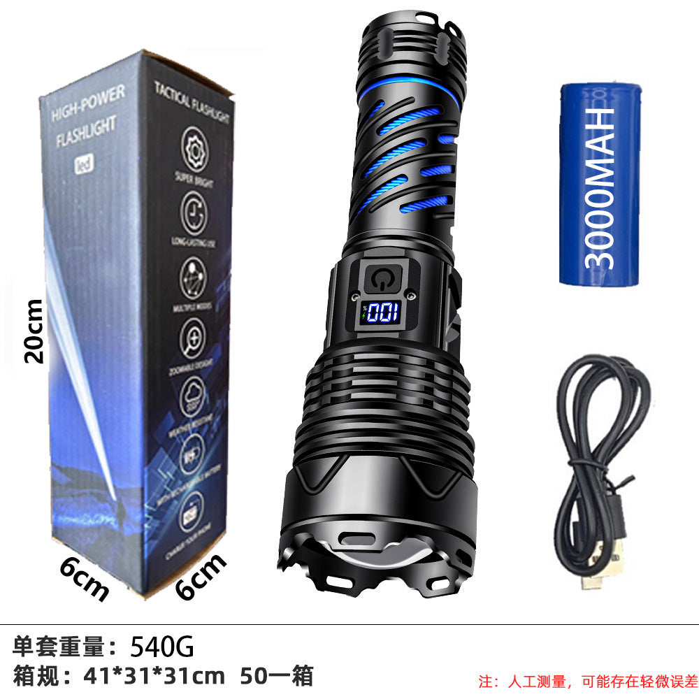 Cross-border new digital display power indicator P160 strong light flash flashlight with chong electric treasure adventure outdoor flashlight