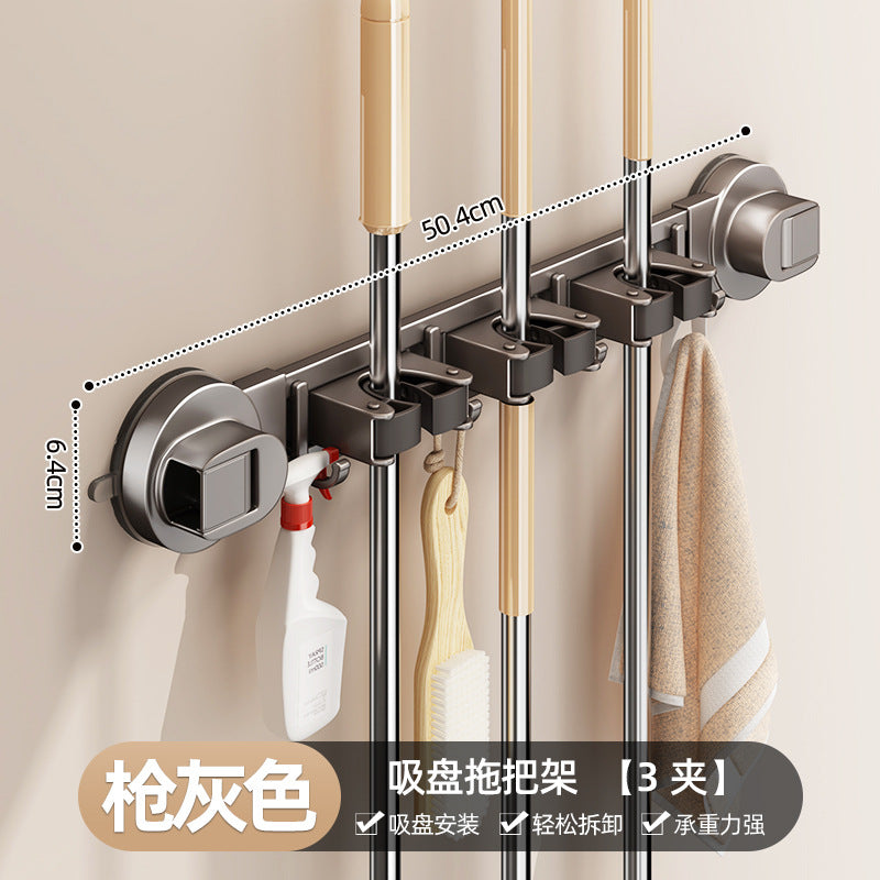 Suction cup mop holder wall mount - no drilling required, bathroom wall fixed storage rack, toilet door back organizer, bathroom storage essential