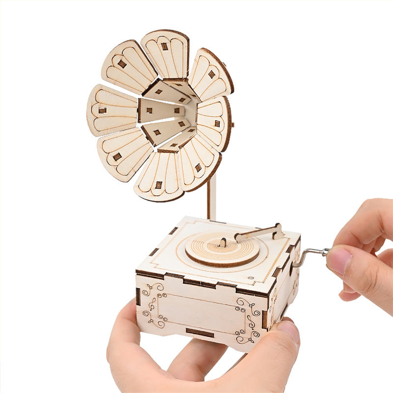 Phonograph Music Technology Small Production Invention Creative Experimental Physics Wooden Splicing DIY Handmade STEAM Material