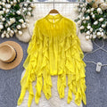 European and american fashion versatile ruffle trim chiffon blouse - women's  autumn lightweight loose fit slimming casual top