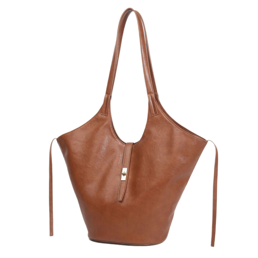 New large-capacity vegetable basket tote bag women's retro niche soft leather high-end sense simple and versatile commuter shoulder bag