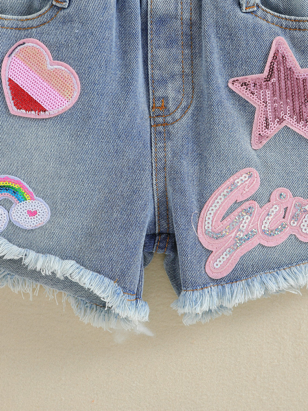 European and american cross-border girls' outfit: solid color camisole with embroidered romper and denim shorts - new summer collection for children