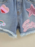 European and american cross-border girls' outfit: solid color camisole with embroidered romper and denim shorts - new summer collection for children