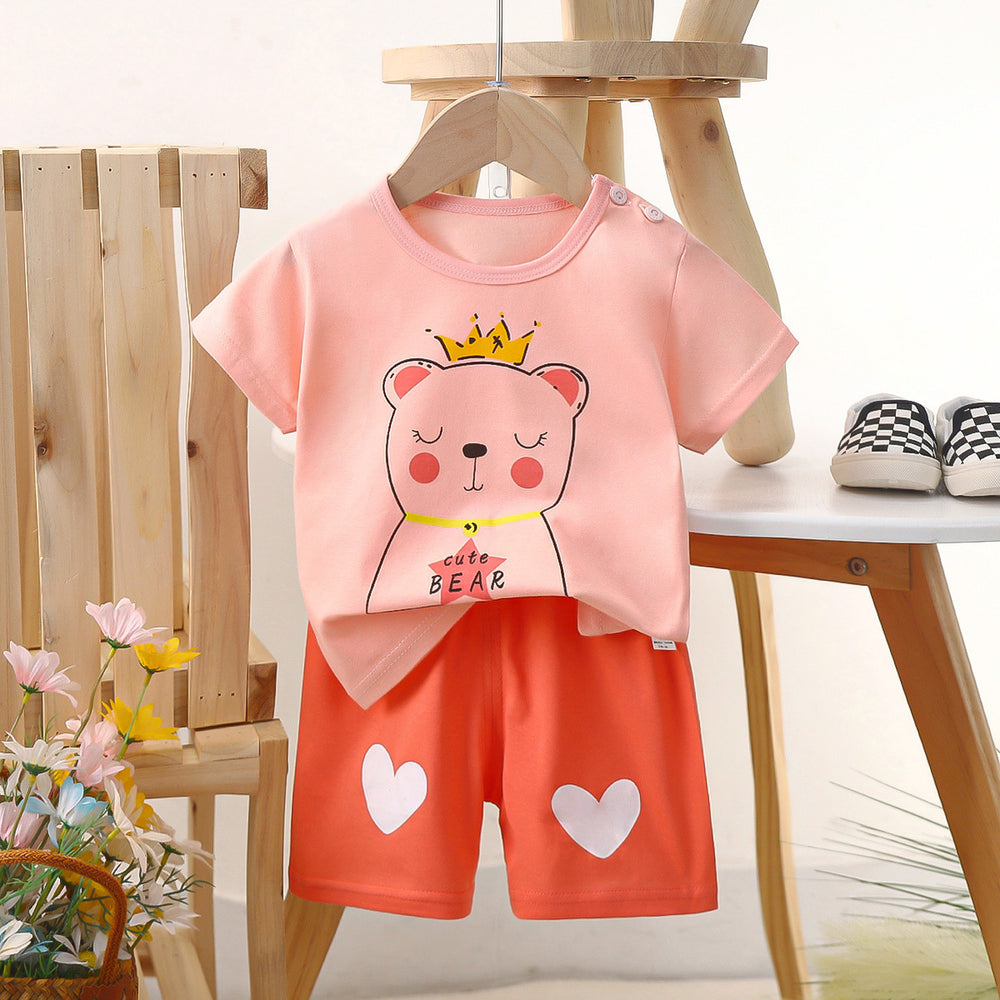 Kids' short-sleeve set: 100% cotton boys' t-shirt & baby summer outfit - girls' shorts, infant clothing, wholesale summer apparel
