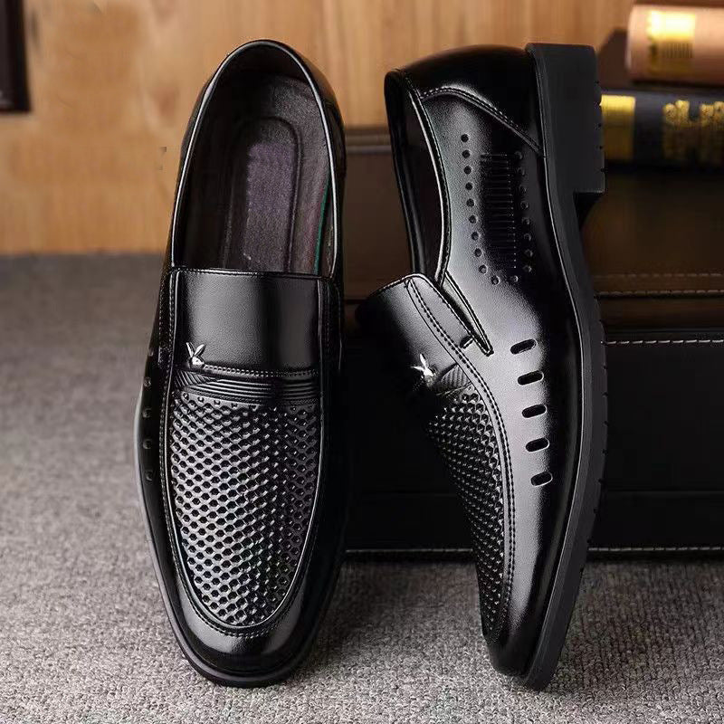 Summer hollow-out sandals cross-border men's leather shoes business casual genuine soft leather shoes non-slip soft sole middle-aged and elderly dad shoes