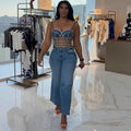 European and american style women's denim camisole -  cross-border fashion, sexy hot girl style, rhinestone embellished, adjustable top
