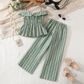 Girls' outfit  summer new arrival: striped two-piece set - tank top & wide-leg pants, european & american fashion style