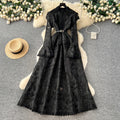new spring/summer elegant high-end banquet evening gown - women's heavy embroidery cutout flared sleeve dress