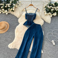 Cowgirl-chic cami and tube top two-piece set for women, featuring a high-waisted, slimming wide-leg pants outfit perfect for spring and summer