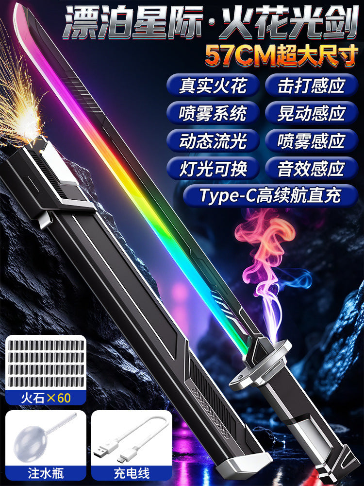 Tiktok viral spray firework lightsaber - wandering swordsman glowing laser sword - katana toy for kids & boys