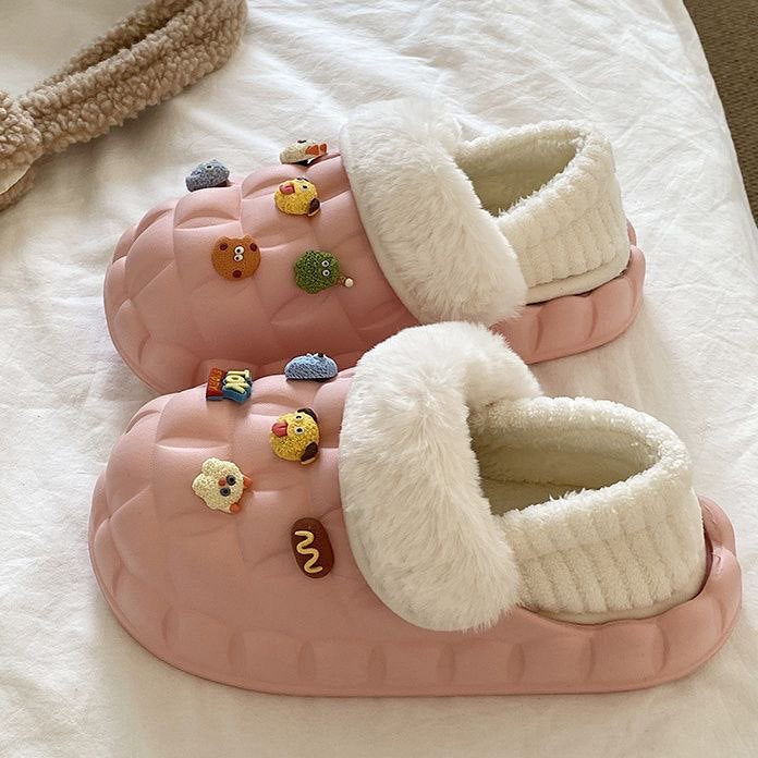 Women's winter waterproof cotton slippers - thick sole, fleece lined, closed toe, cute & cozy indoor slippers for students & dorms - removable warm insole