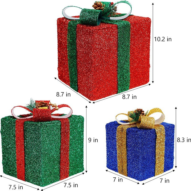 Cross-border Christmas snowman three-piece set of lanterns eight-function wrought iron luminous gift box Christmas supplies scene arrangement