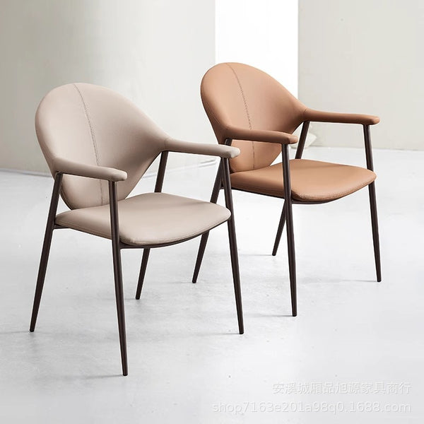 Nordic household light luxury wrought iron dining chair designer leather dining stool cafe casual back chair tea reception chair