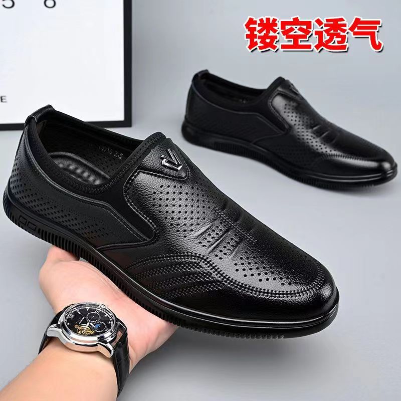 New arrival business hole cool leather shoes men's casual wedding groom british sandals summer breathable youth pointed toe men's shoes