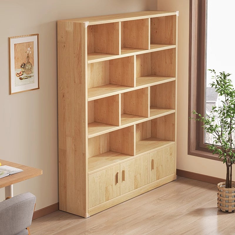 Pure solid wood bookshelf Floor-to-ceiling locker Children's pine storage cabinet Storage against the wall Student household bookcase with door